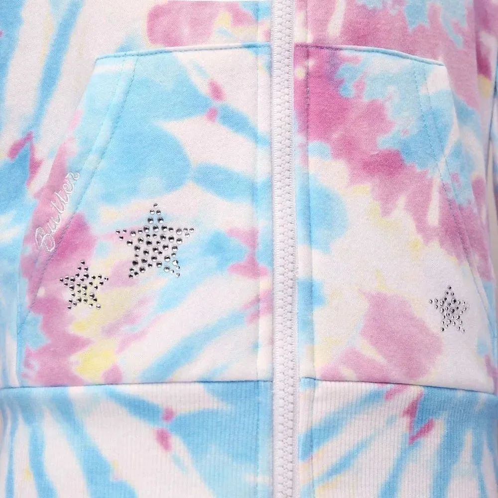 NEW! Butter Youth Girls 2-piece Set Multi Tie Dye Hoodie Zip Jacket and Shorts - Picture 5 of 5